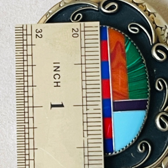 VTG Southwest Mosaic Inlay Gemstone Belt Buckle Silver Plated - Picture 11 of 11